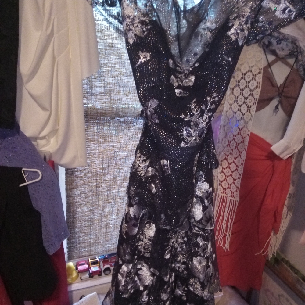 Marchesa Notte Blue, White And Silver Embroidered Floral Lace Tulle Midi Dress